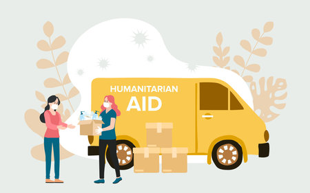 Humanitarian Support, concept of charity and donation. Give and share your love to people. Volunteering vector illustration.のイラスト素材