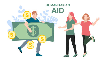 Humanitarian Support, concept of charity and donation. Give and share your love to people. Volunteering vector illustration.のイラスト素材