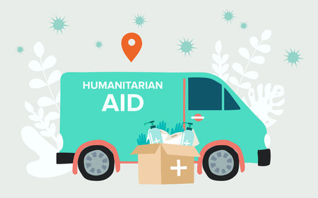 Humanitarian Support, concept of charity and donation. Give and share your love to people. Volunteering vector illustration.のイラスト素材