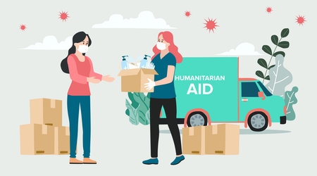 Humanitarian Support, concept of charity and donation. Give and share your love to people. Volunteering vector illustration.のイラスト素材