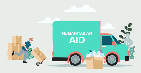Humanitarian Support, concept of charity and donation. Give and share your love to people. Volunteering vector illustration.のイラスト素材