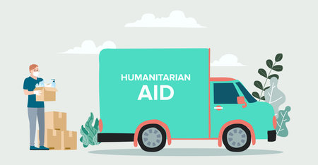 Humanitarian Support, concept of charity and donation. Give and share your love to people. Volunteering vector illustration.のイラスト素材