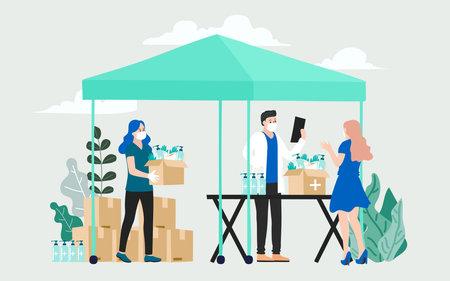 Humanitarian Support, concept of charity and donation. Give and share your love to people. Volunteering vector illustration.のイラスト素材