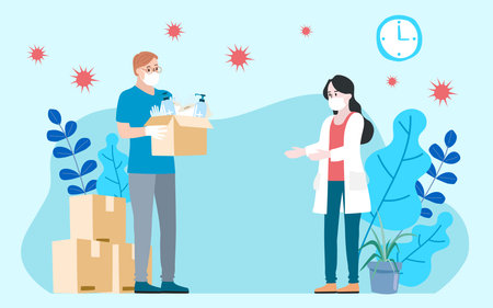 Humanitarian Support, concept of charity and donation. Give and share your love to people. Volunteering vector illustration.のイラスト素材