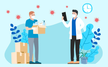 Humanitarian Support, concept of charity and donation. Give and share your love to people. Volunteering vector illustration.のイラスト素材