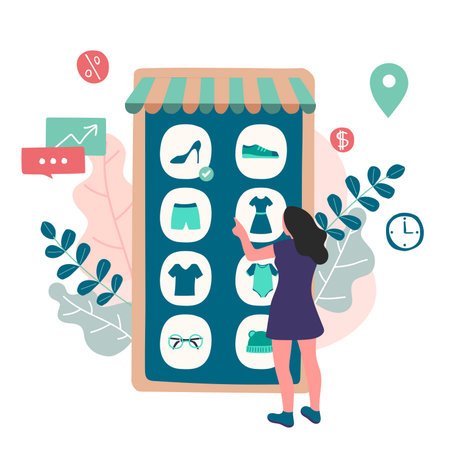 Shopping Online on Website or Mobile Application Vector Concept Marketing and Digital marketing.のイラスト素材