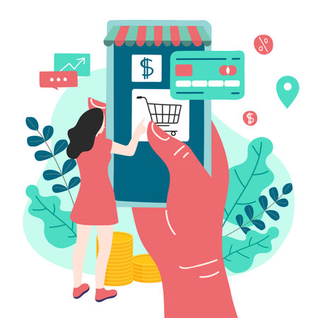 Shopping Online on Website or Mobile Application Vector Concept Marketing and Digital marketing.のイラスト素材