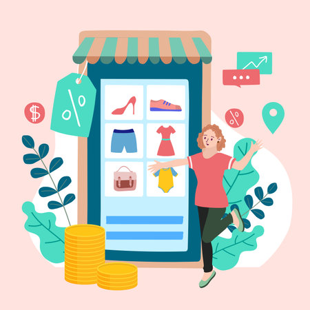 Shopping Online on Website or Mobile Application Vector Concept Marketing and Digital marketing.のイラスト素材