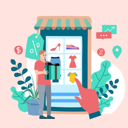 Shopping Online on Website or Mobile Application Vector Concept Marketing and Digital marketing.のイラスト素材