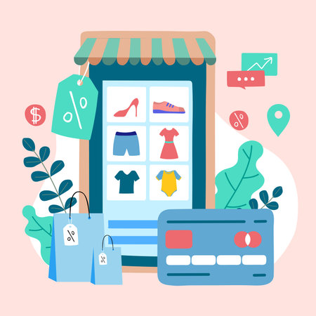 Shopping Online on Website or Mobile Application Vector Concept Marketing and Digital marketing.のイラスト素材