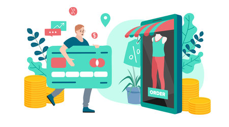 Shopping Online on Website or Mobile Application Vector Concept Marketing and Digital marketing.のイラスト素材