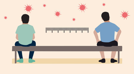 Social distancing, keep distance with people in public places to stop spreading COVID-19 coronavirus concept. Flat vector illustration.のイラスト素材