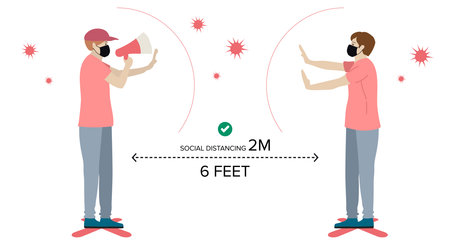 Social distancing, keep distance with people in public places to stop spreading COVID-19 coronavirus concept. Flat vector illustration.のイラスト素材
