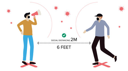 Social distancing, keep distance with people in public places to stop spreading COVID-19 coronavirus concept. Flat vector illustration.のイラスト素材