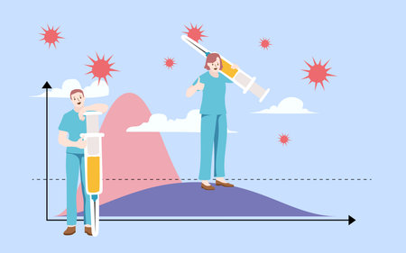 Flatten the curve, social distancing, quarantine, coronavirus diseaseのイラスト素材