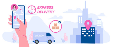 Delivery website banner in flat illustration vector styleのイラスト素材