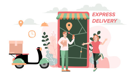 Delivery website banner in flat illustration vector styleのイラスト素材