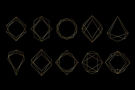 Gold collection of geometrical polyhedron, art deco styleのイラスト素材
