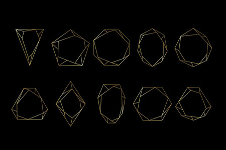 Gold collection of geometrical polyhedron, art deco styleのイラスト素材