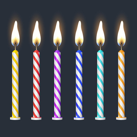 Candles realistic 3d set isolated on dark background, vector illustrationのイラスト素材