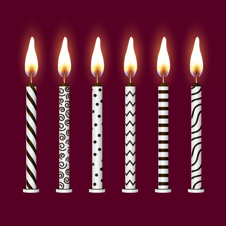 Candles realistic 3d set isolated on dark background, vector illustrationのイラスト素材