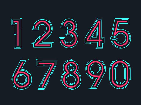 (Element) set of ten numbers form zero to nine, number flat designのイラスト素材
