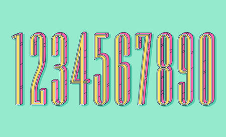 (Element) set of ten numbers form zero to nine, number flat designのイラスト素材