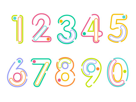 (Element) set of ten numbers form zero to nine, number flat designのイラスト素材