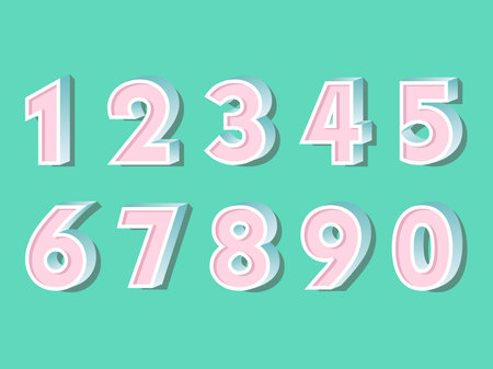 (Element) set of ten numbers form zero to nine, number flat designのイラスト素材