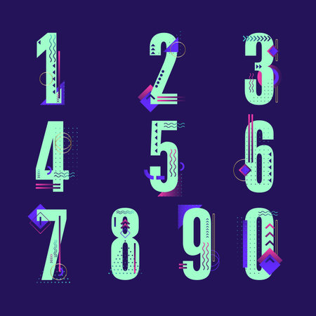 (Element) set of ten numbers form zero to nine, number flat designのイラスト素材