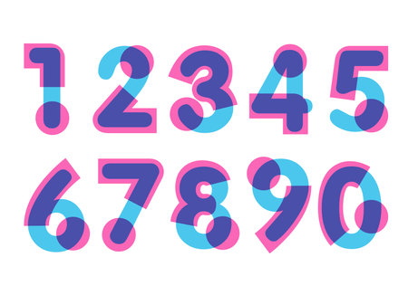 (Element) set of ten numbers form zero to nine, number flat designのイラスト素材
