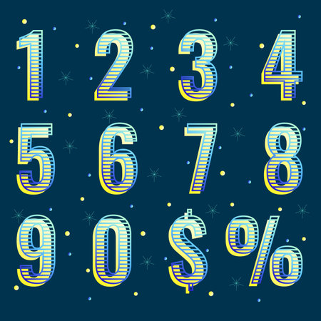 (Element) set of ten numbers form zero to nine, number flat designのイラスト素材
