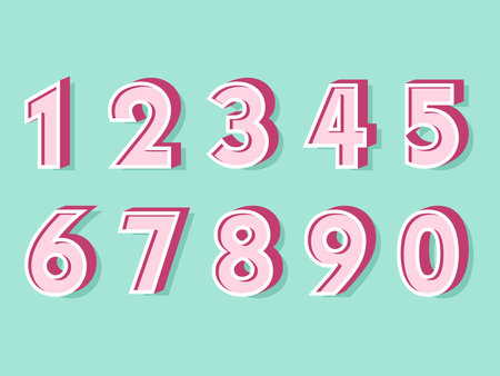 (Element) set of ten numbers form zero to nine, number flat designのイラスト素材