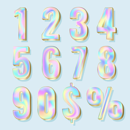 (Element) set of ten numbers form zero to nine, number flat designのイラスト素材