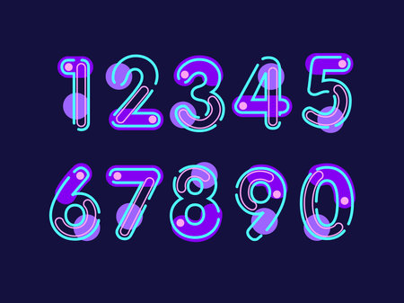 (Element) set of ten numbers form zero to nine, number flat designのイラスト素材