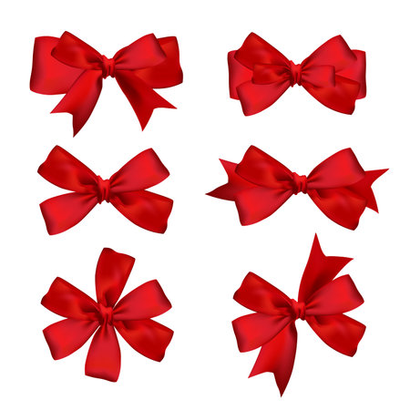 ribbon and bow illustration, valentines day design elements isolated on white background, festive clip artのイラスト素材