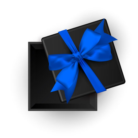 Open black gift box top view white background, vector illustration.のイラスト素材