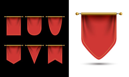Red Pennant Template Vector. Empty 3D Pennant Blank. Realistic Illustrationのイラスト素材