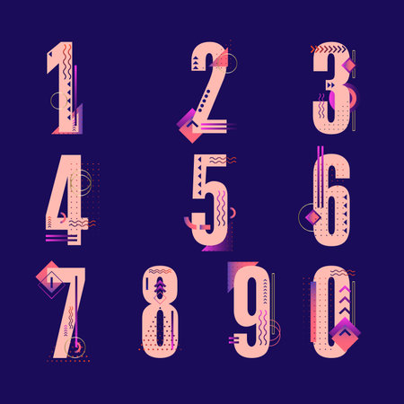 Set of ten numbers form zero to nine, number design.