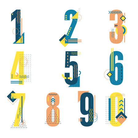 Set of ten numbers form zero to nine, number design.のイラスト素材
