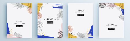 Modern abstract covers set, minimal covers design. Colorful geometric background, vector illustration.のイラスト素材