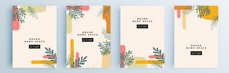 Modern abstract covers set, minimal covers design. Colorful geometric background, vector illustration.のイラスト素材