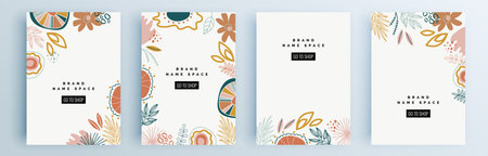 Modern abstract covers set, minimal covers design. Colorful geometric background, vector illustration.のイラスト素材