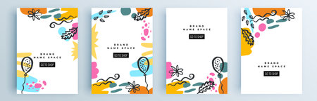 Modern abstract covers set, minimal covers design. Colorful geometric background, vector illustration.のイラスト素材