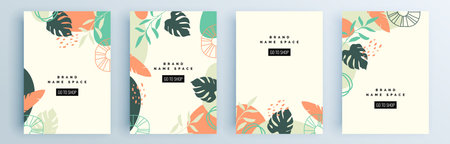 Modern abstract covers set, minimal covers design. Colorful geometric background, vector illustration.のイラスト素材