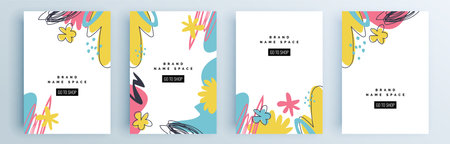 Modern abstract covers set, minimal covers design. Colorful geometric background, vector illustration.のイラスト素材