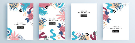Modern abstract covers set, minimal covers design. Colorful geometric background, vector illustration.のイラスト素材