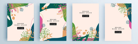 Modern abstract covers set, minimal covers design. Colorful geometric background, vector illustration.のイラスト素材