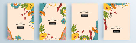 Modern abstract covers set, minimal covers design. Colorful geometric background, vector illustration.のイラスト素材