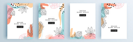 Modern abstract covers set, minimal covers design. Colorful geometric background, vector illustration.のイラスト素材
